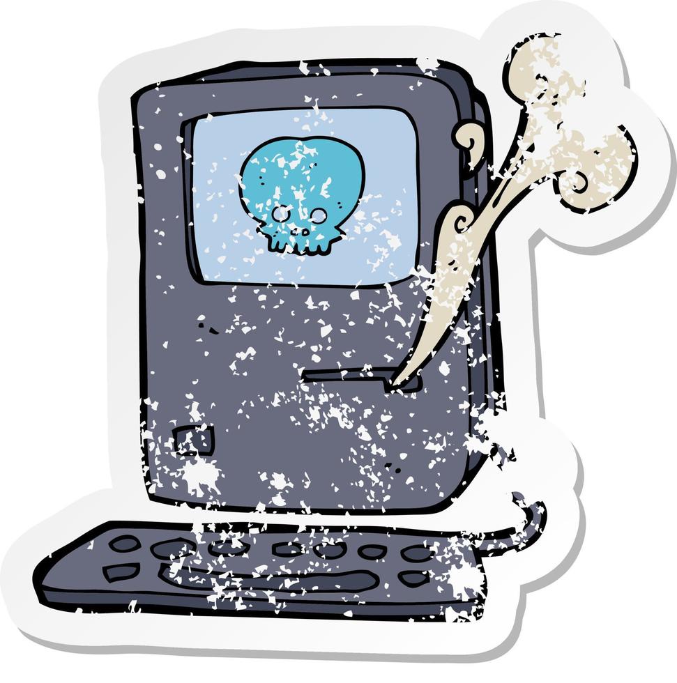 retro distressed sticker of a computer virus cartoon vector