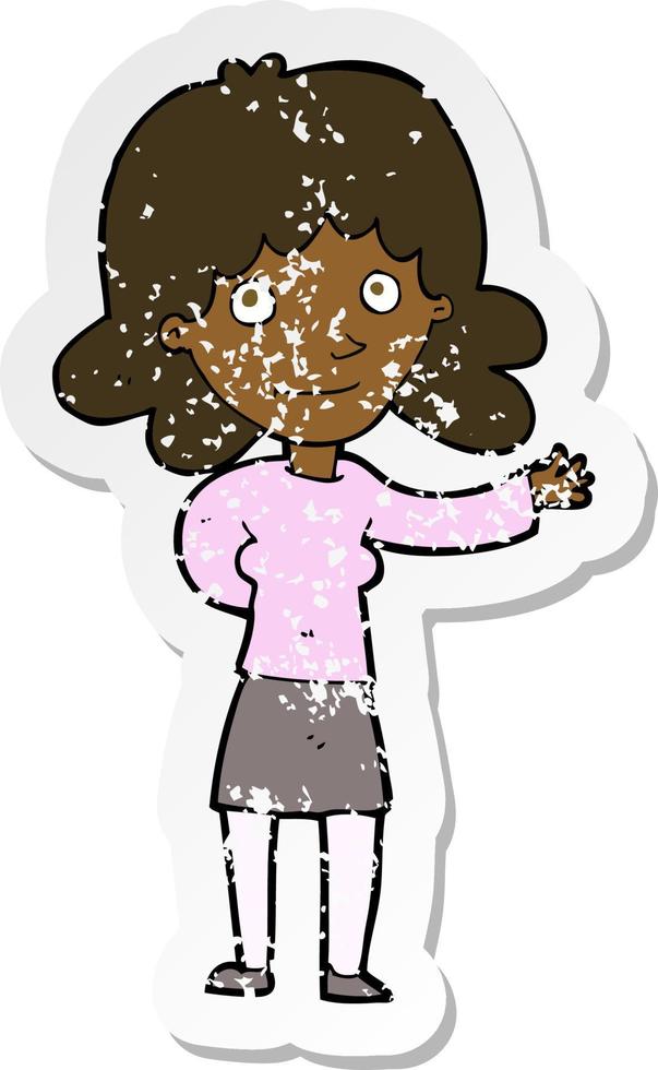 retro distressed sticker of a cartoon friendly woman vector