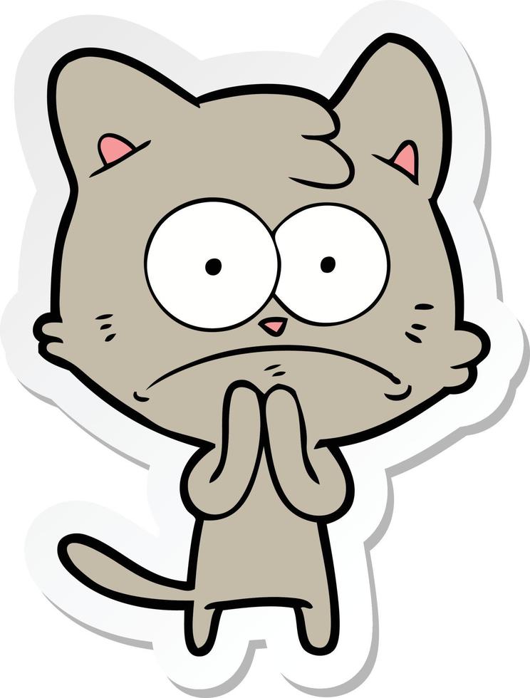 sticker of a cartoon nervous cat vector