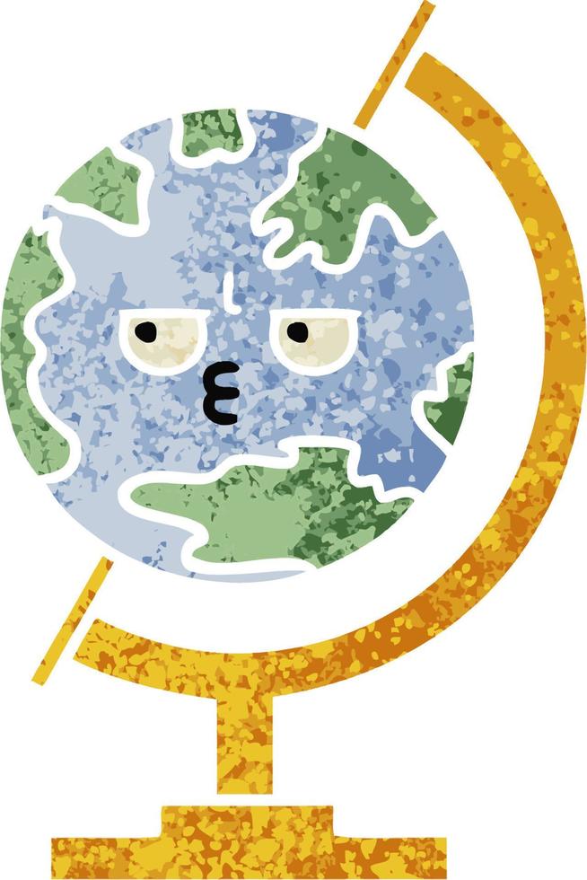 retro illustration style cartoon globe of the world vector