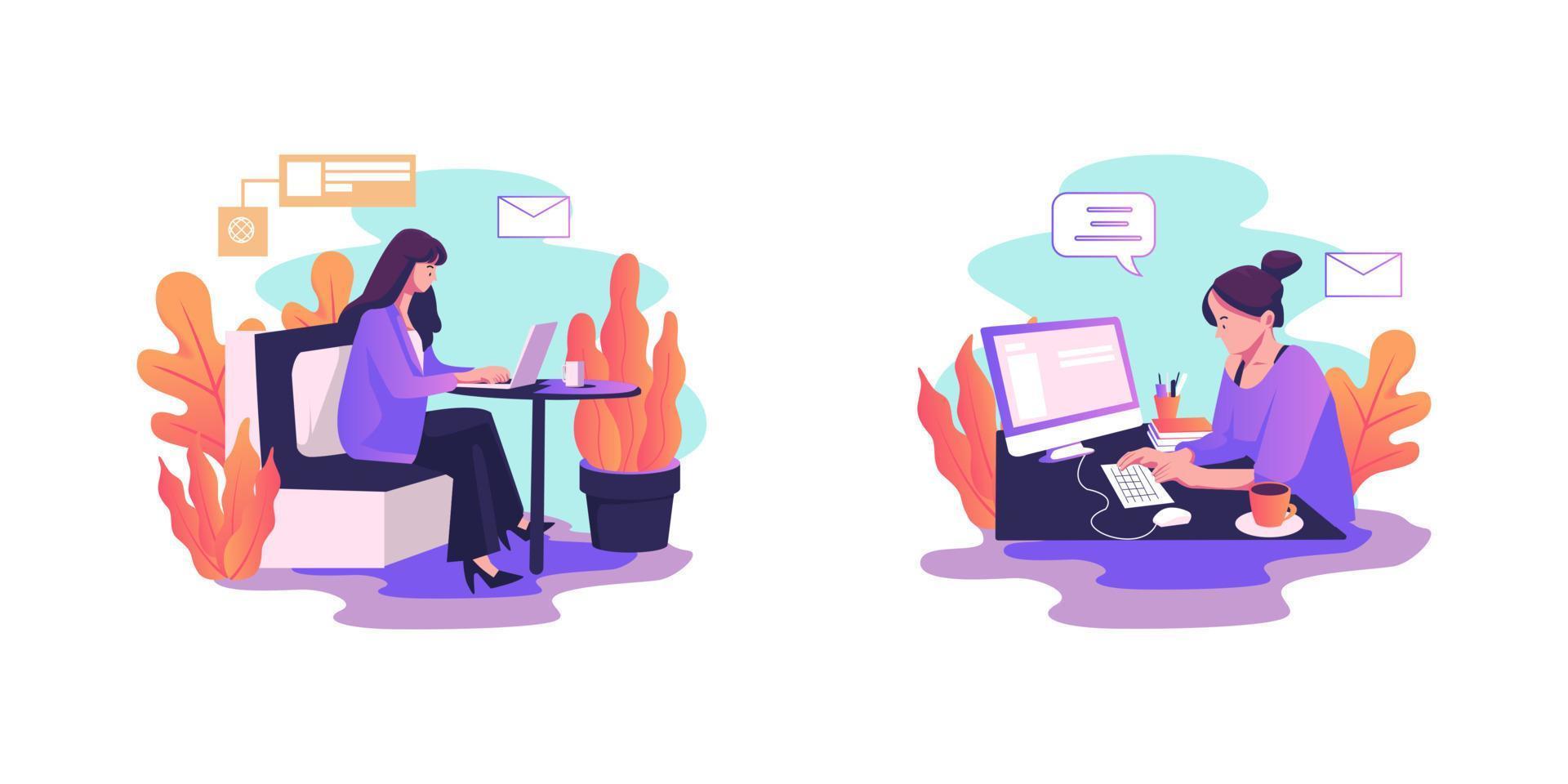 working from home flat style illustration vector design