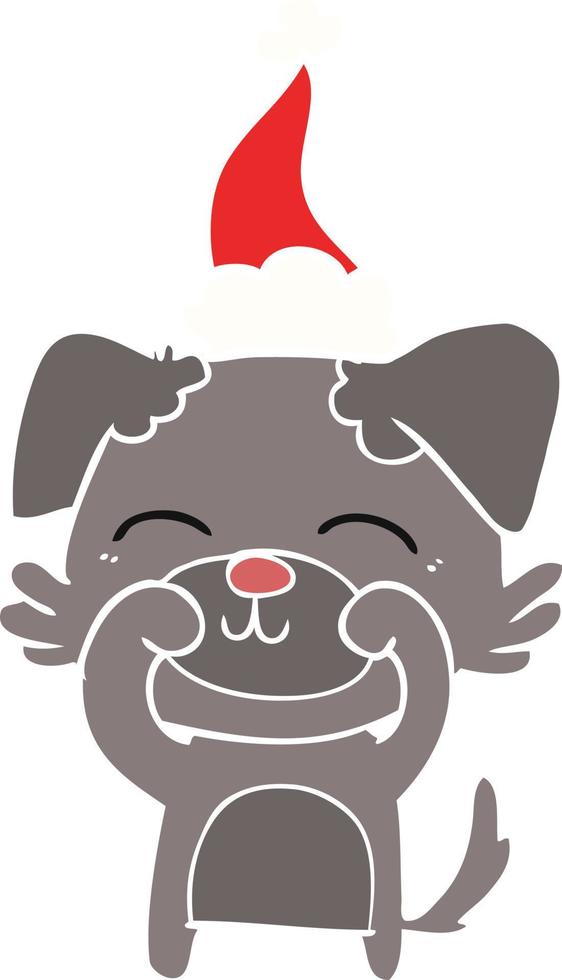 flat color illustration of a dog wearing santa hat vector