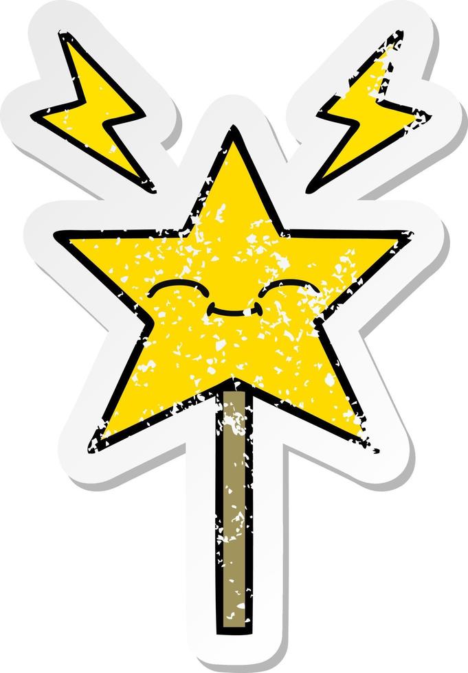 distressed sticker of a cute cartoon magic wand vector