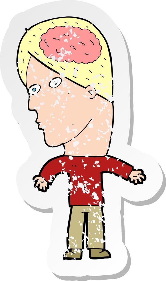 retro distressed sticker of a cartoon man with brain symbol vector
