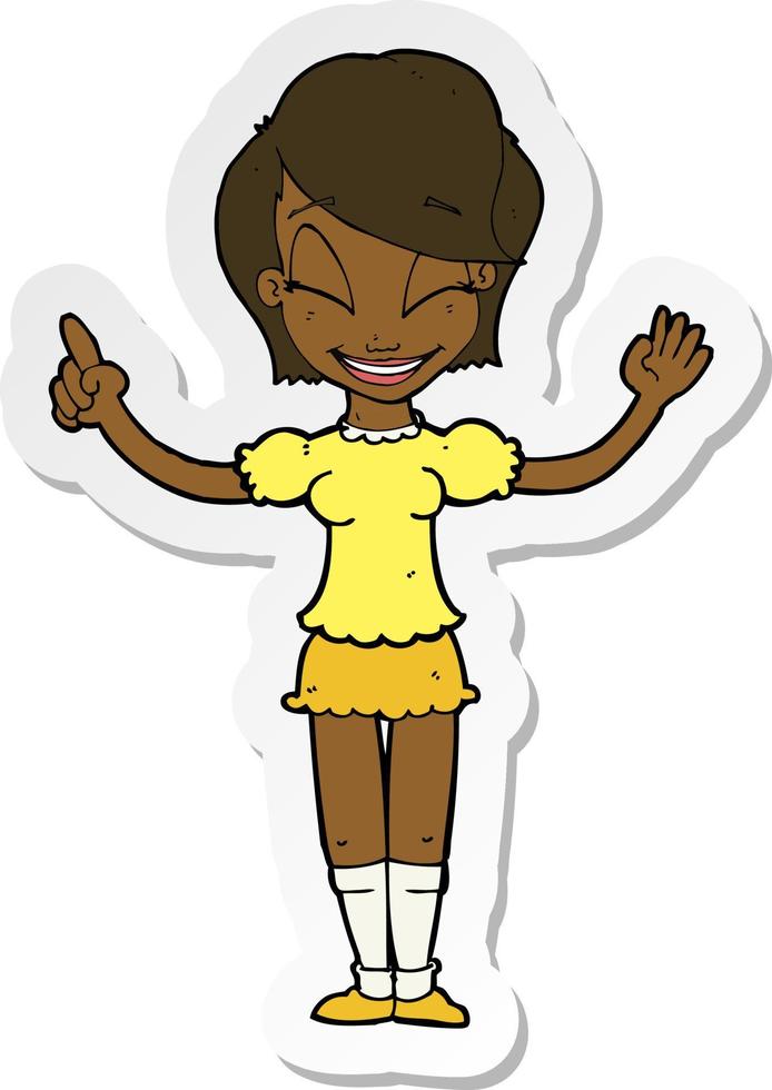 sticker of a cartoon pretty girl with idea vector