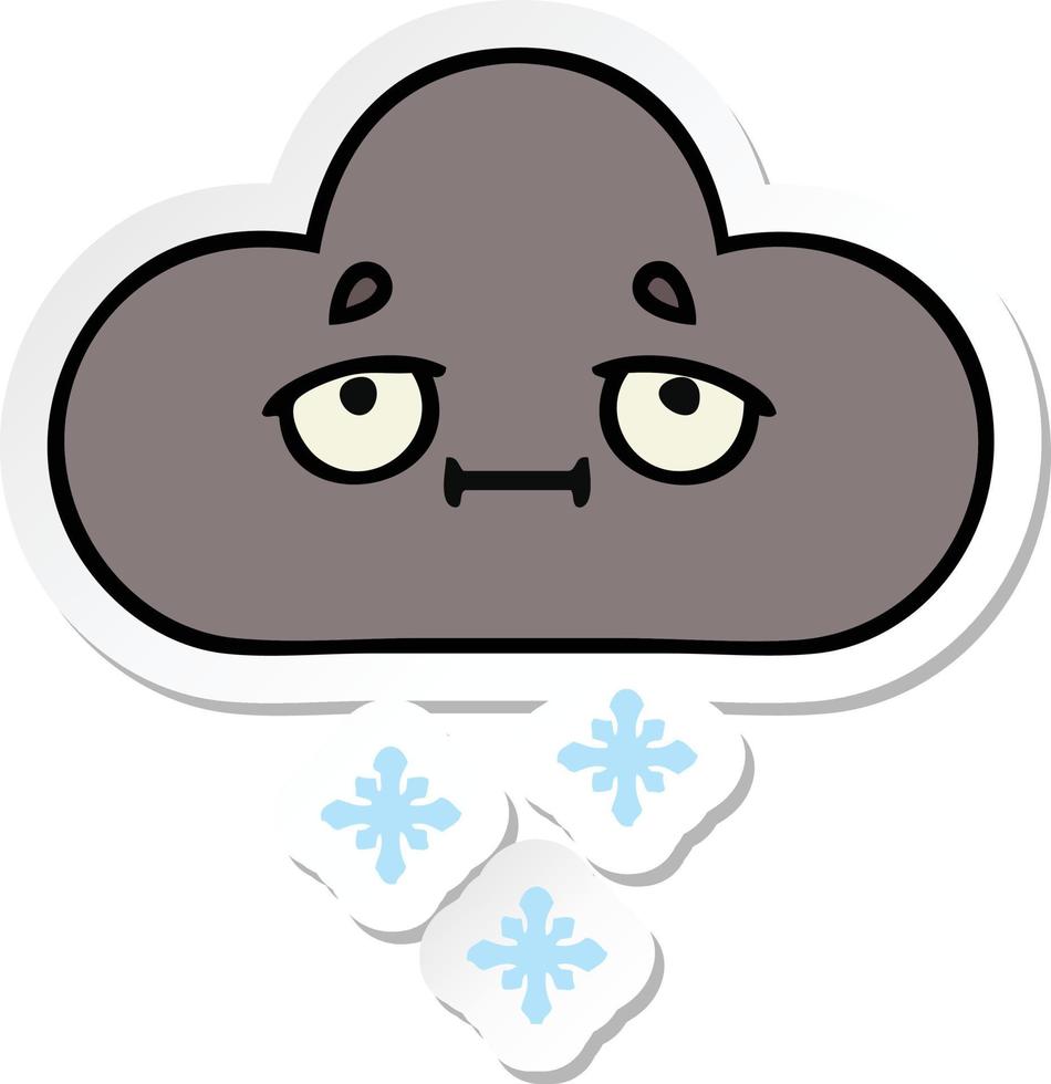 sticker of a cute cartoon storm snow cloud vector