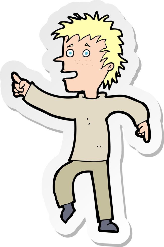 sticker of a cartoon happy man pointing vector