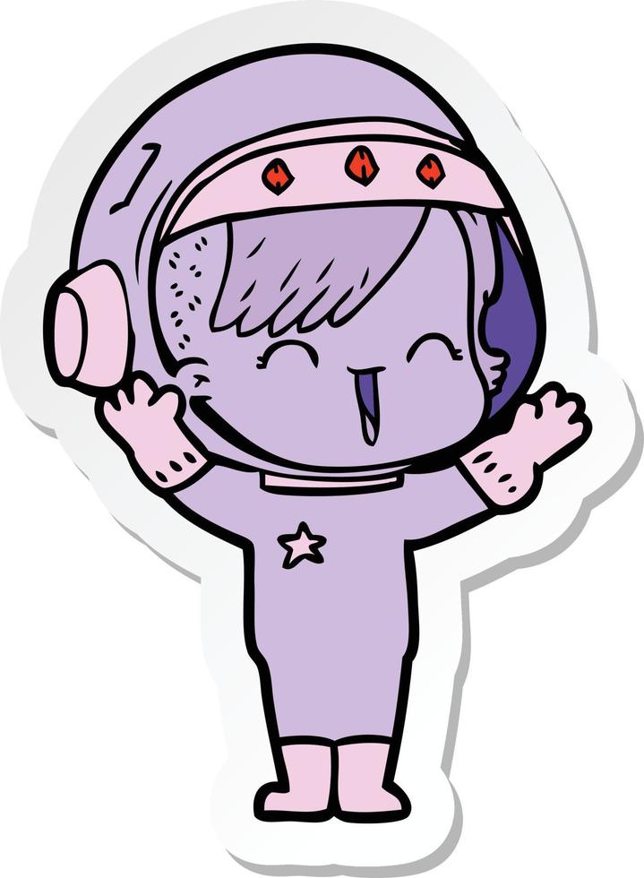 pegatina de una niña astronauta riendo de dibujos animados vector