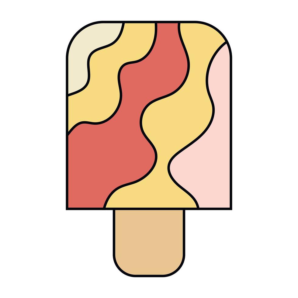 ice cream balls in the waffle cone isolated on white background. Vector flat outline icon. Comic character in cartoon style illustration for t shirt design