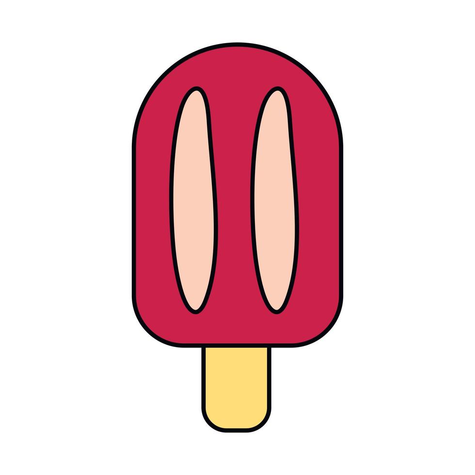 ice cream balls in the waffle cone isolated on white background. Vector flat outline icon. Comic character in cartoon style illustration for t shirt design