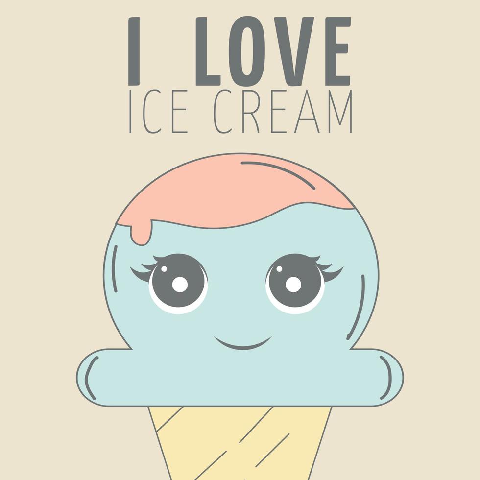 Cute ice cream cones  with text i love ice cream vector