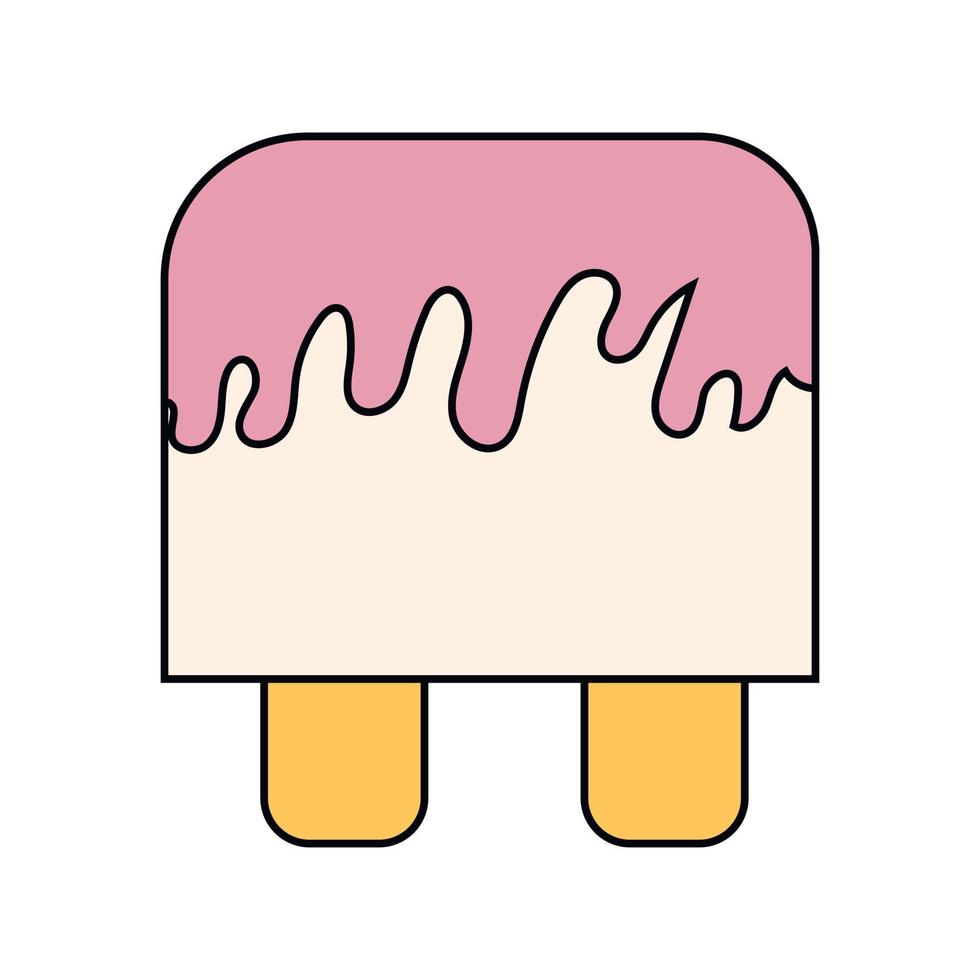 bolas de helado en el cono de galleta aislado sobre fondo blanco. icono de contorno plano vectorial. personaje cómico en la ilustración de estilo de dibujos animados para el diseño de la camiseta vector