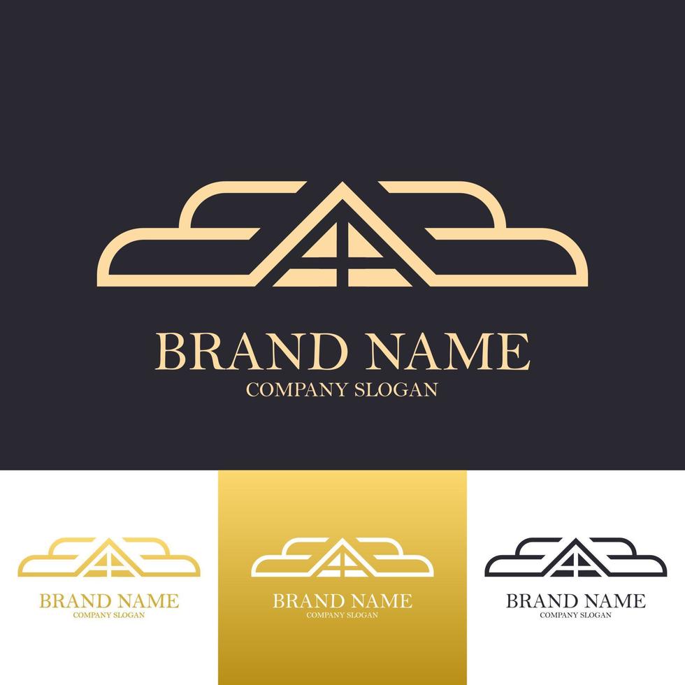 Abstract building house logo design with stairs or wings line art concept vector