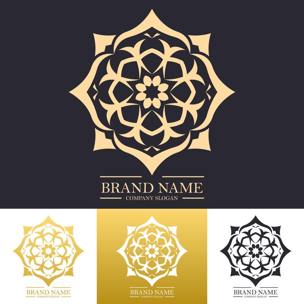 Simple luxury gold round floral logo designs with linear mandala concept or trendy lines vector
