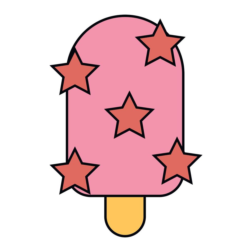 ice cream balls in the waffle cone isolated on white background. Vector flat outline icon. Comic character in cartoon style illustration for t shirt design