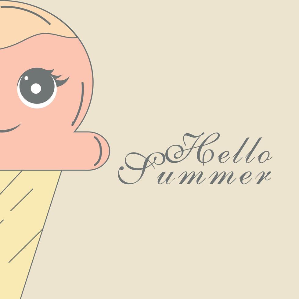 Phrase Hello summer. Funny Ice cream Vector illustration.