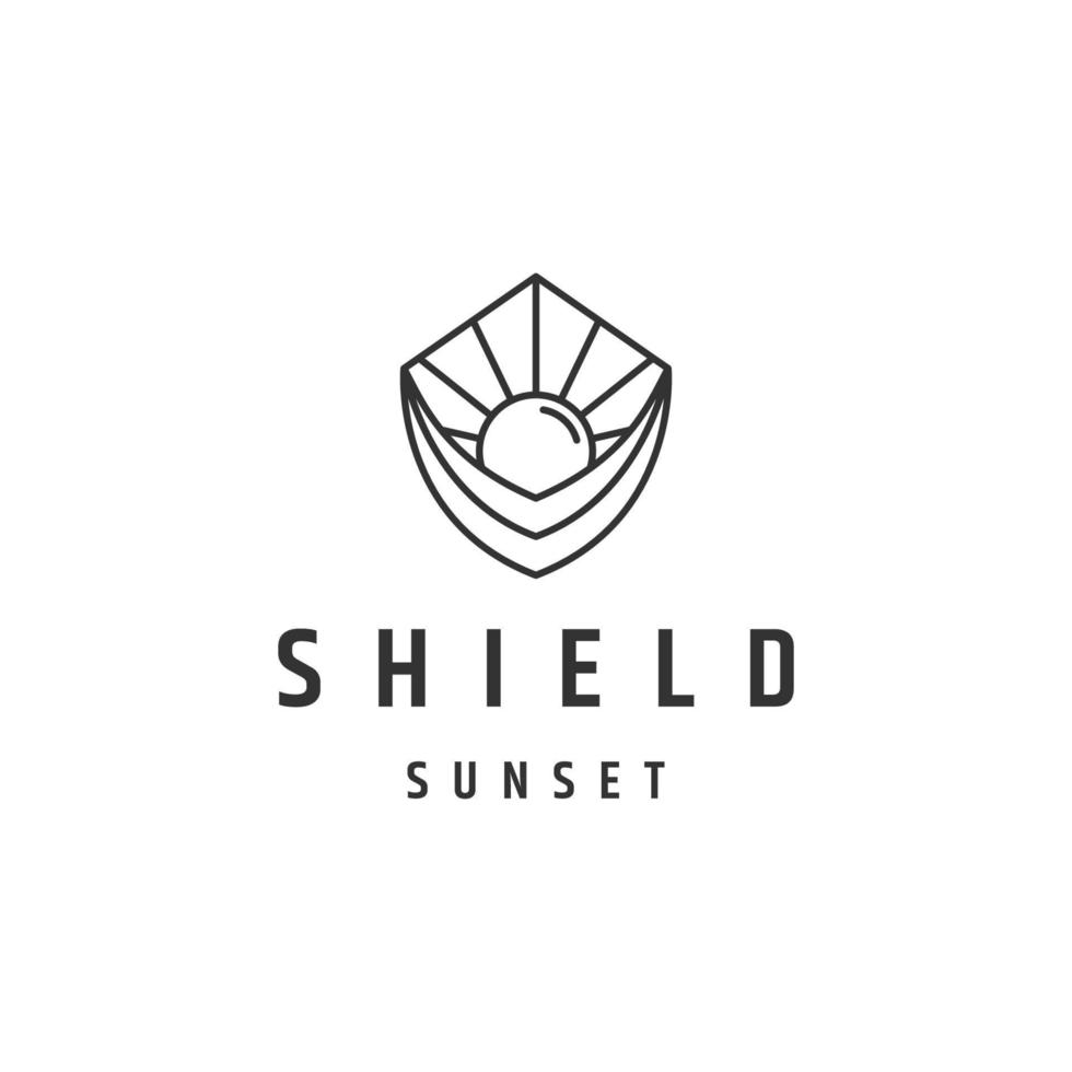 Shield of sunset line logo icon design template flat vector