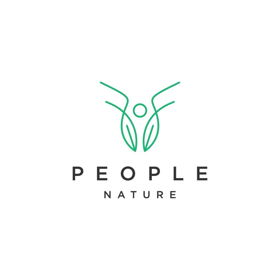 People leaf line logo icon design template flat vector