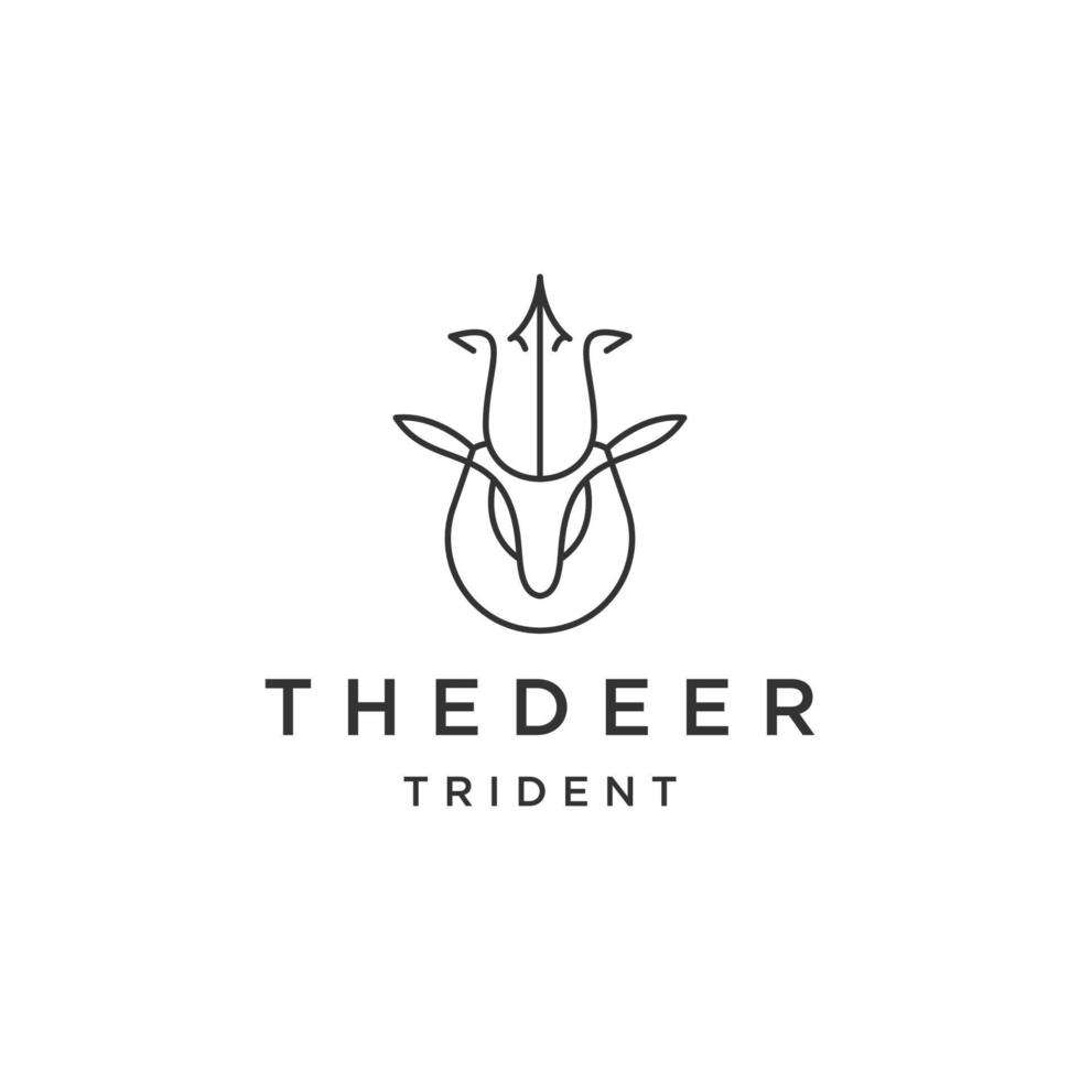 Deer head trident line logo icon design template flat vector