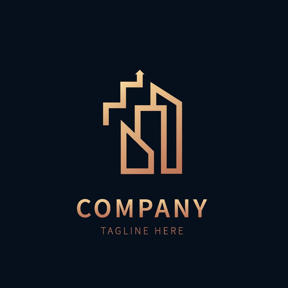 logotipo de crecimiento inmobiliario color dorado vector