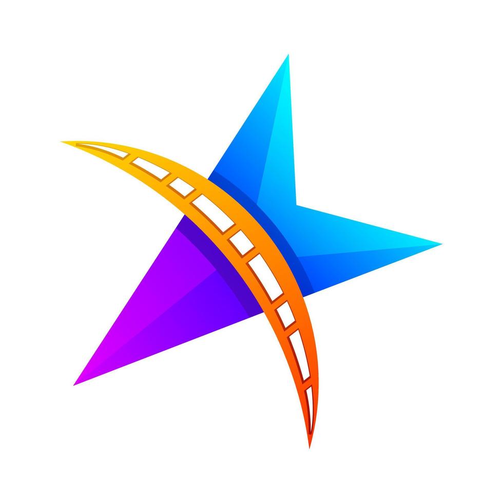 colorful star and road gradient logo design vector