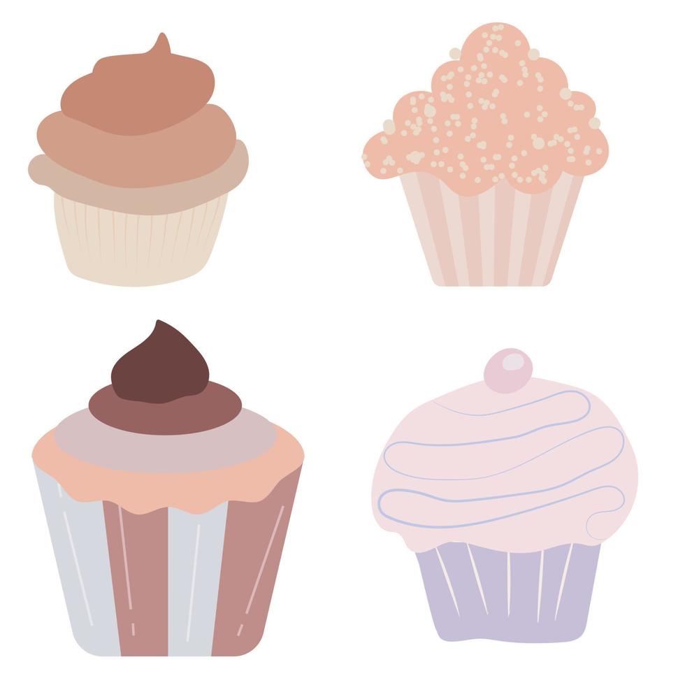 Ilustración de vector de cupcake aislado sobre fondo blanco, imágenes prediseñadas de cupcake