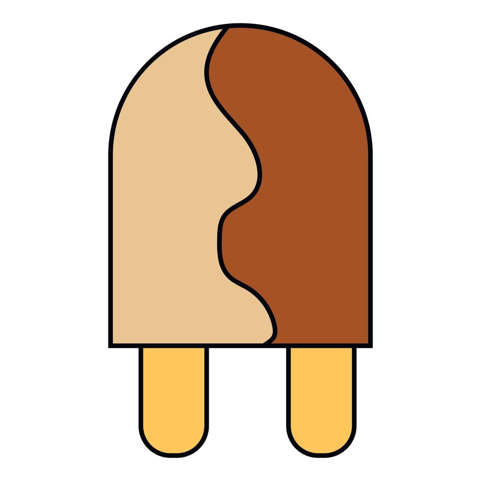 ice cream balls in the waffle cone isolated on white background. Vector flat outline icon. Comic character in cartoon style illustration for t shirt design