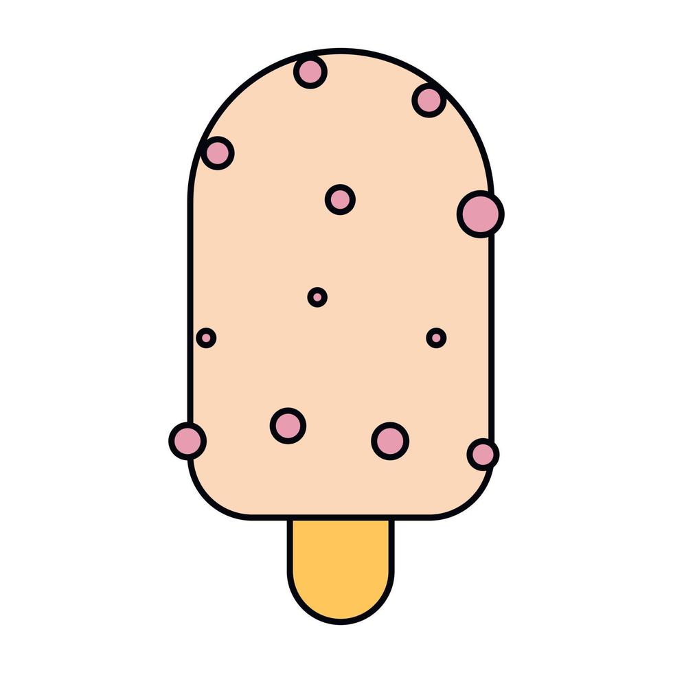 ice cream balls in the waffle cone isolated on white background. Vector flat outline icon. Comic character in cartoon style illustration for t shirt design