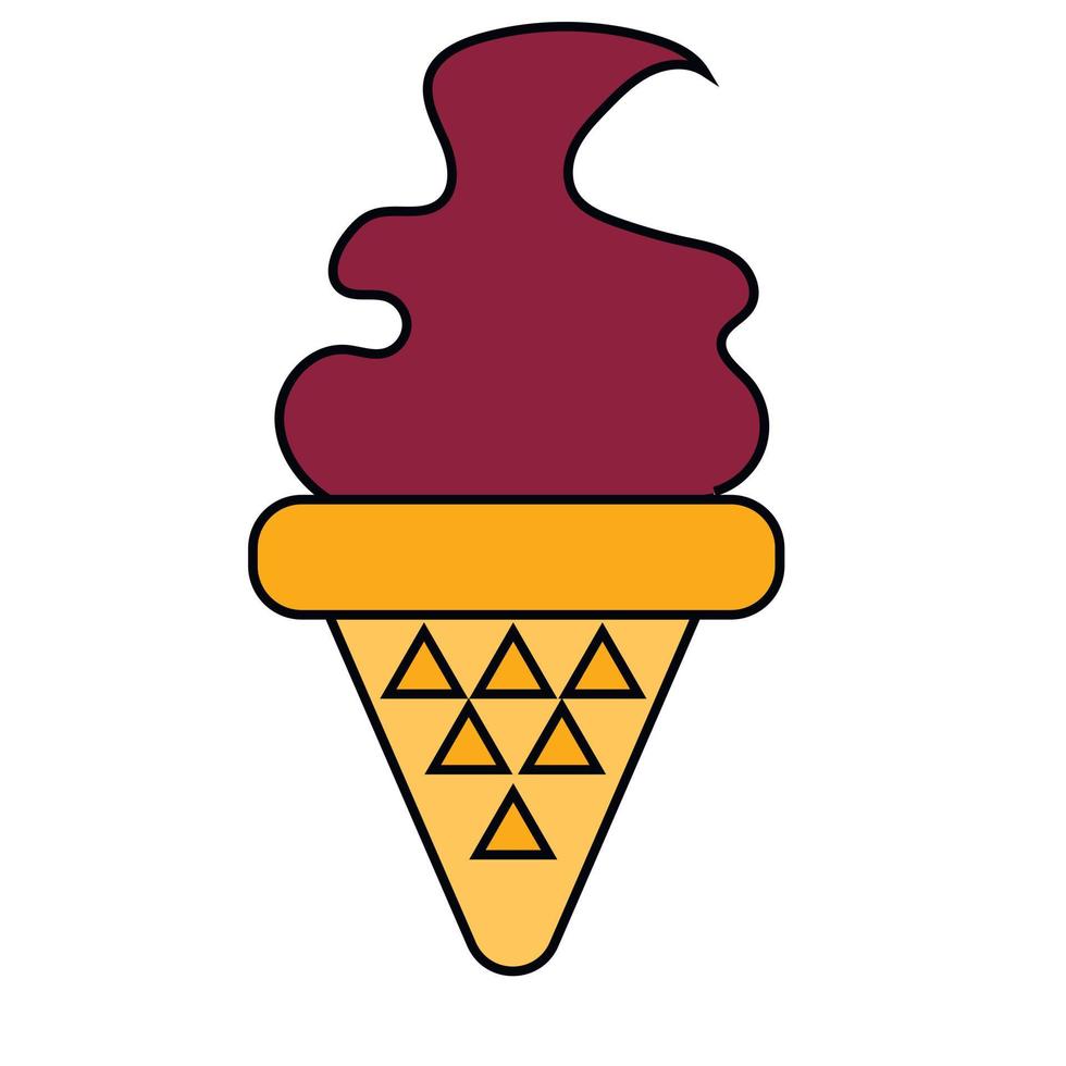 ice cream balls in the waffle cone isolated on white background. Vector flat outline icon. Comic character in cartoon style illustration for t shirt design