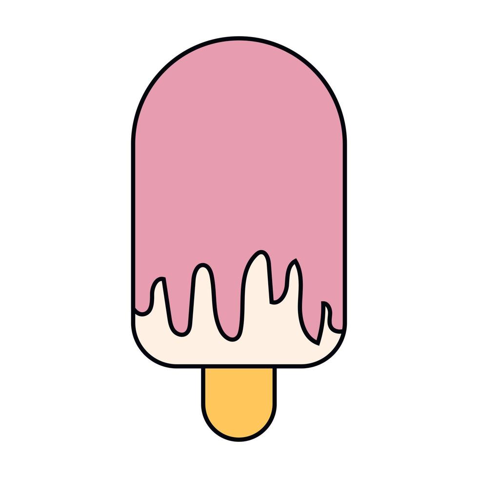 ice cream balls in the waffle cone isolated on white background. Vector flat outline icon. Comic character in cartoon style illustration for t shirt design