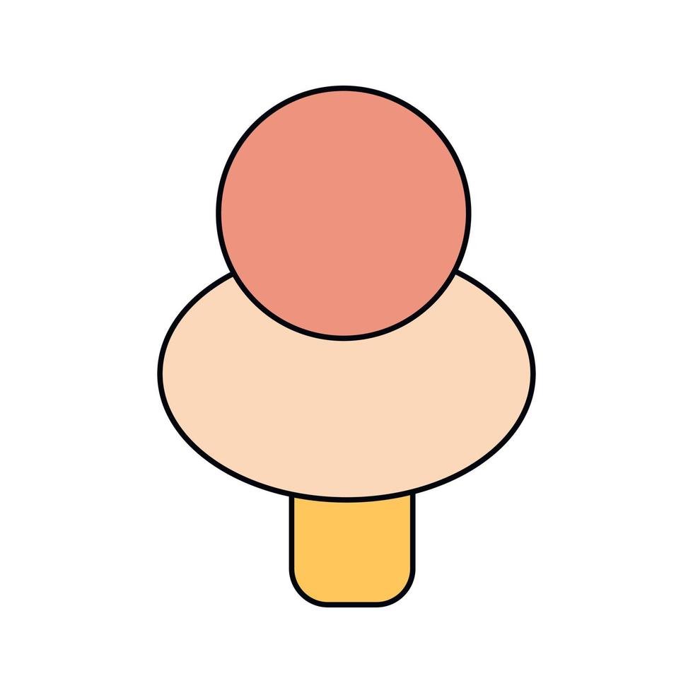 bolas de helado en el cono de galleta aislado sobre fondo blanco. icono de contorno plano vectorial. personaje cómico en la ilustración de estilo de dibujos animados para el diseño de la camiseta vector