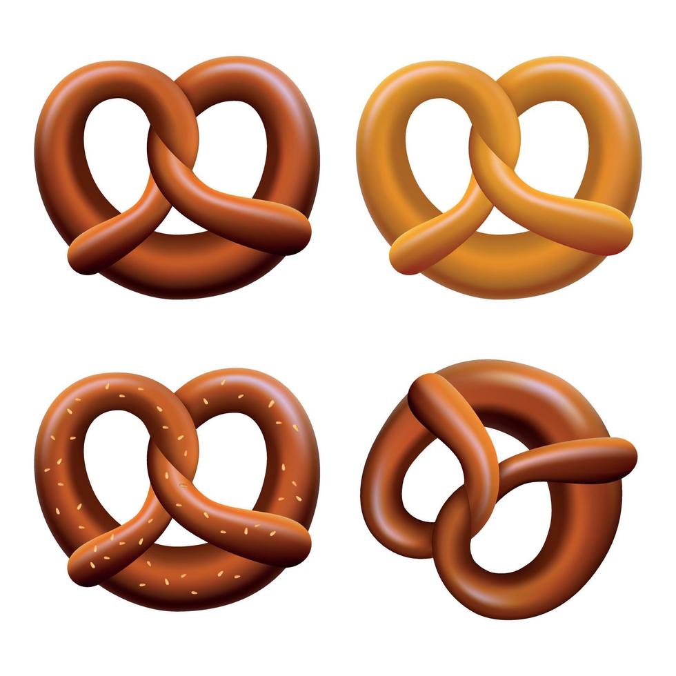 Pretzel oktober fest icons set, realistic style vector
