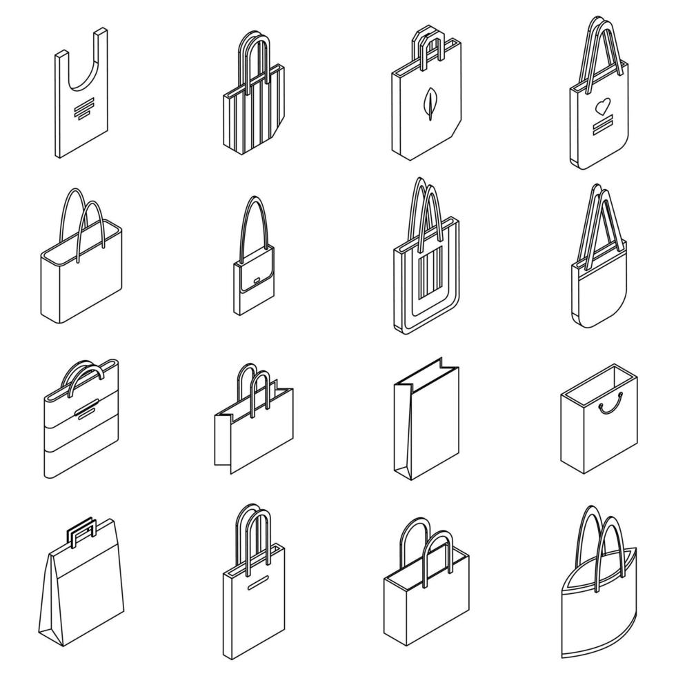 conjunto de iconos de bolsa ecológica contorno vectorial vector