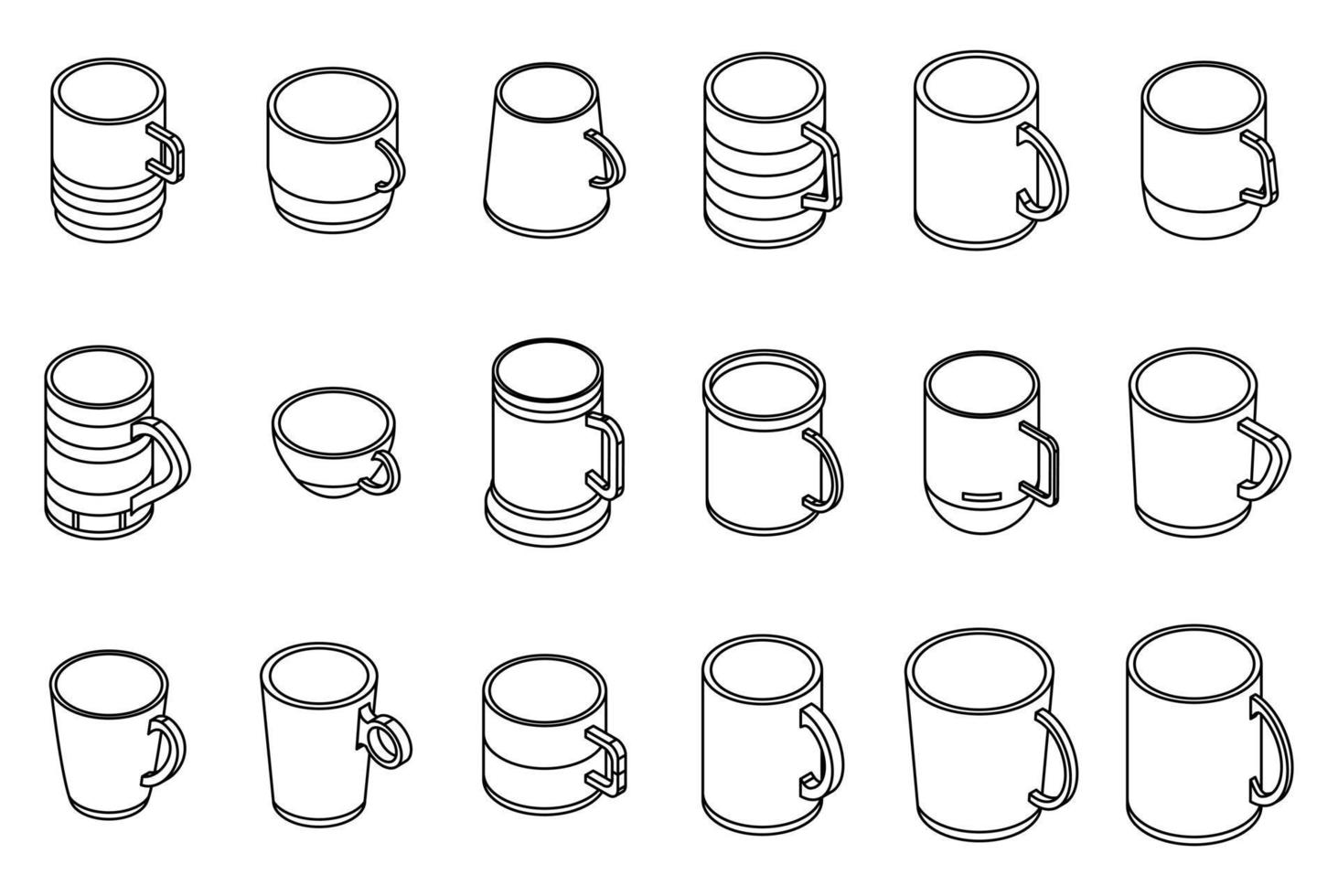 taza, iconos, conjunto, vector, contorno vector