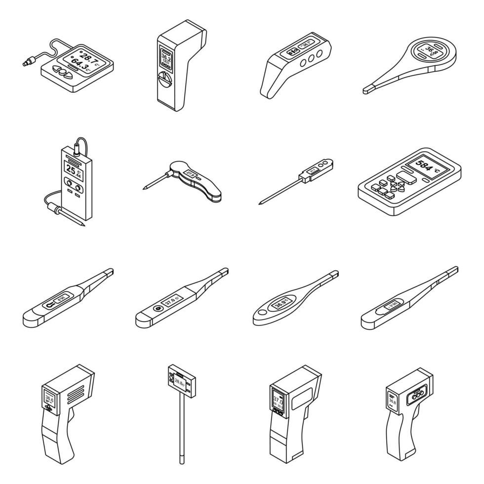 Digital thermometer icons set vector outline
