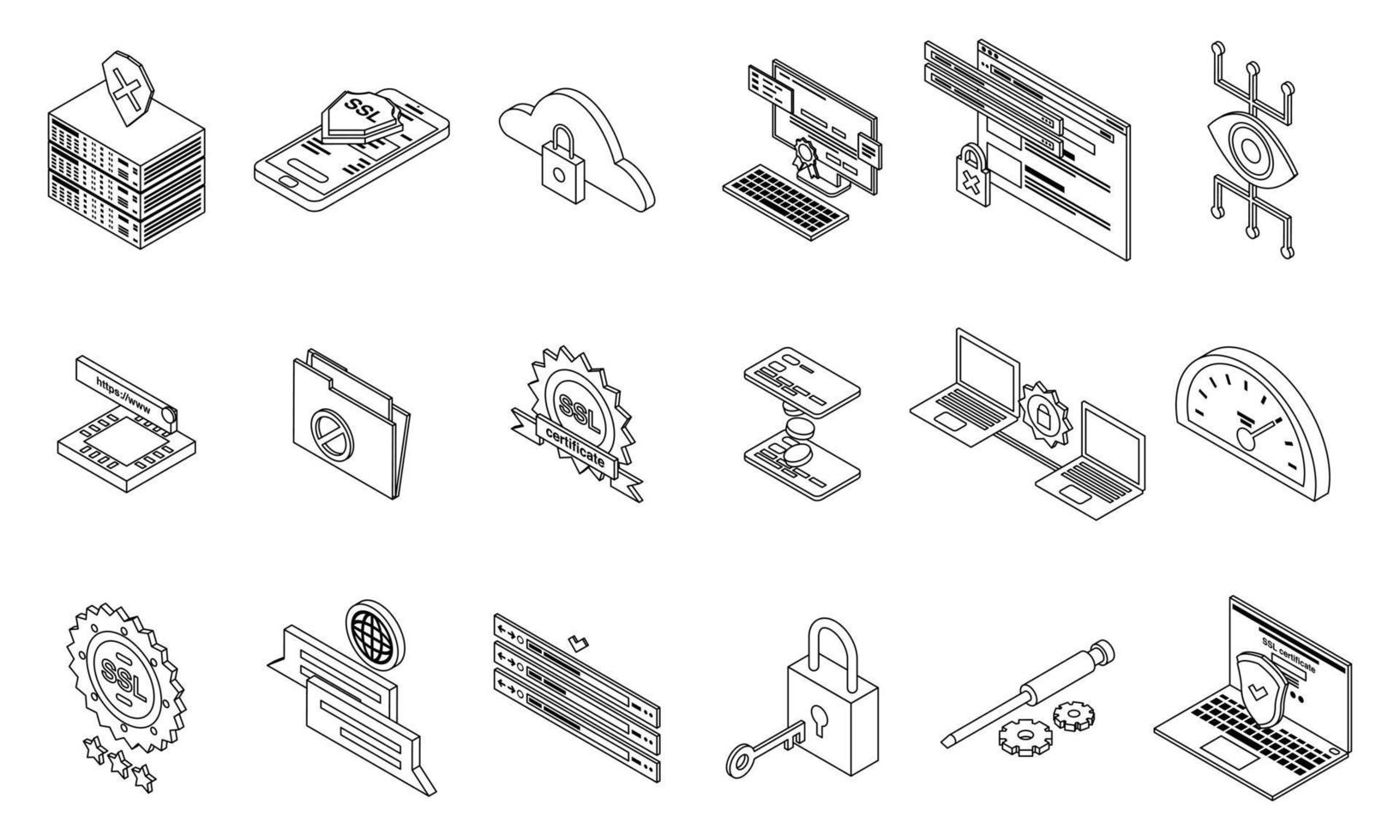 SSL certificate icons set vector outline