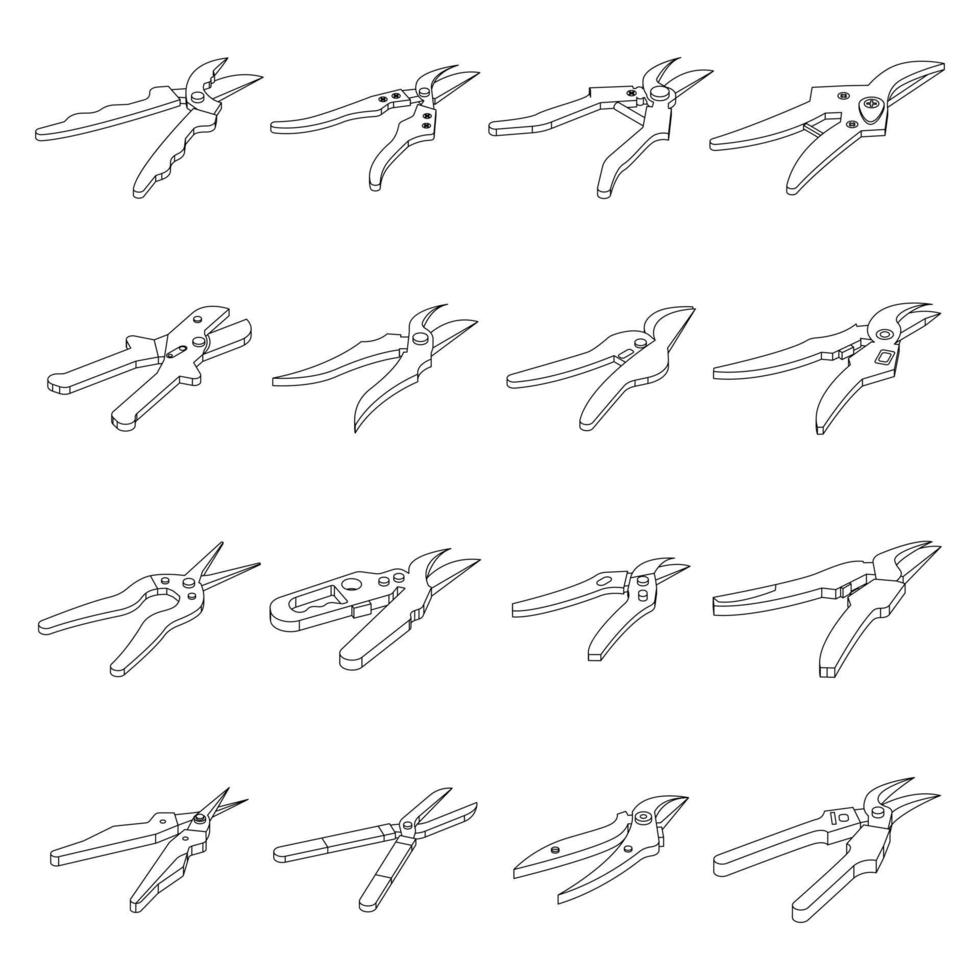 Secateurs icons set vector outline