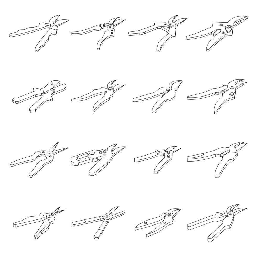 Secateurs icons set vector outline