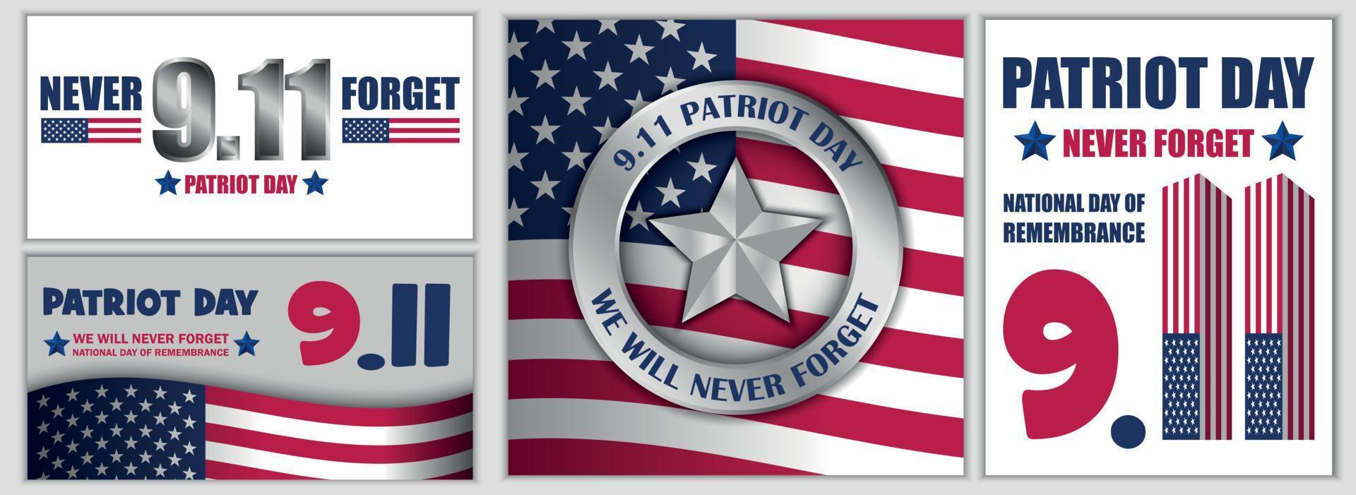 Patriot Day September 11 banner set, flat style vector