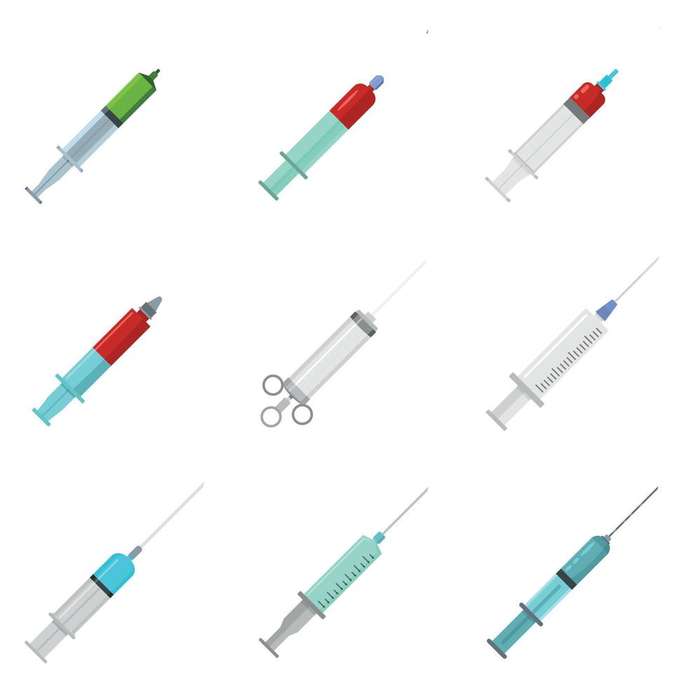 Syringe needle injection icons set vector isolated
