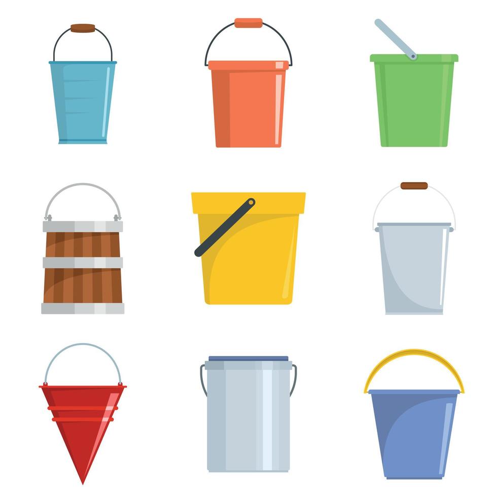 Bucket types container icons set vector isolated