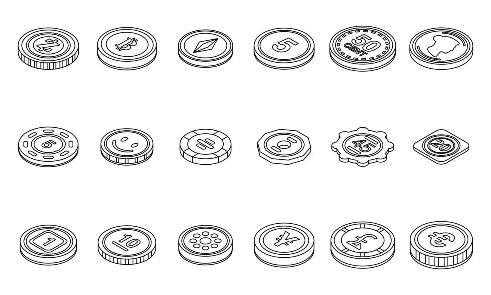 Tokens icons set vector outline