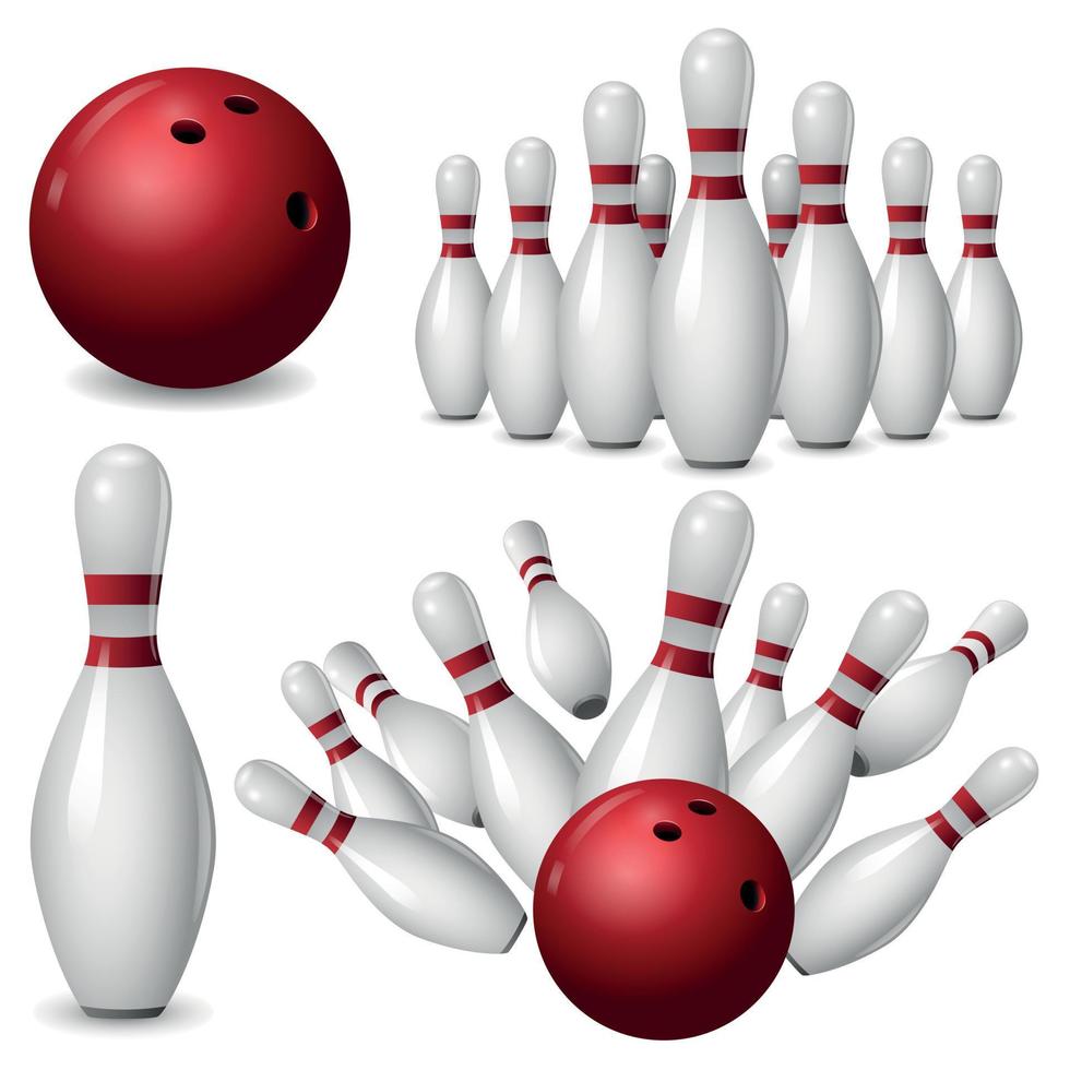 Bowling kegling mockup set, realistic style vector