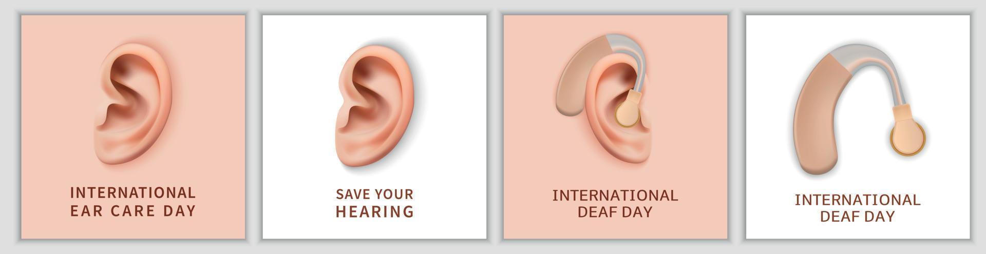 conjunto de pancartas del día internacional del sordo, estilo realista vector
