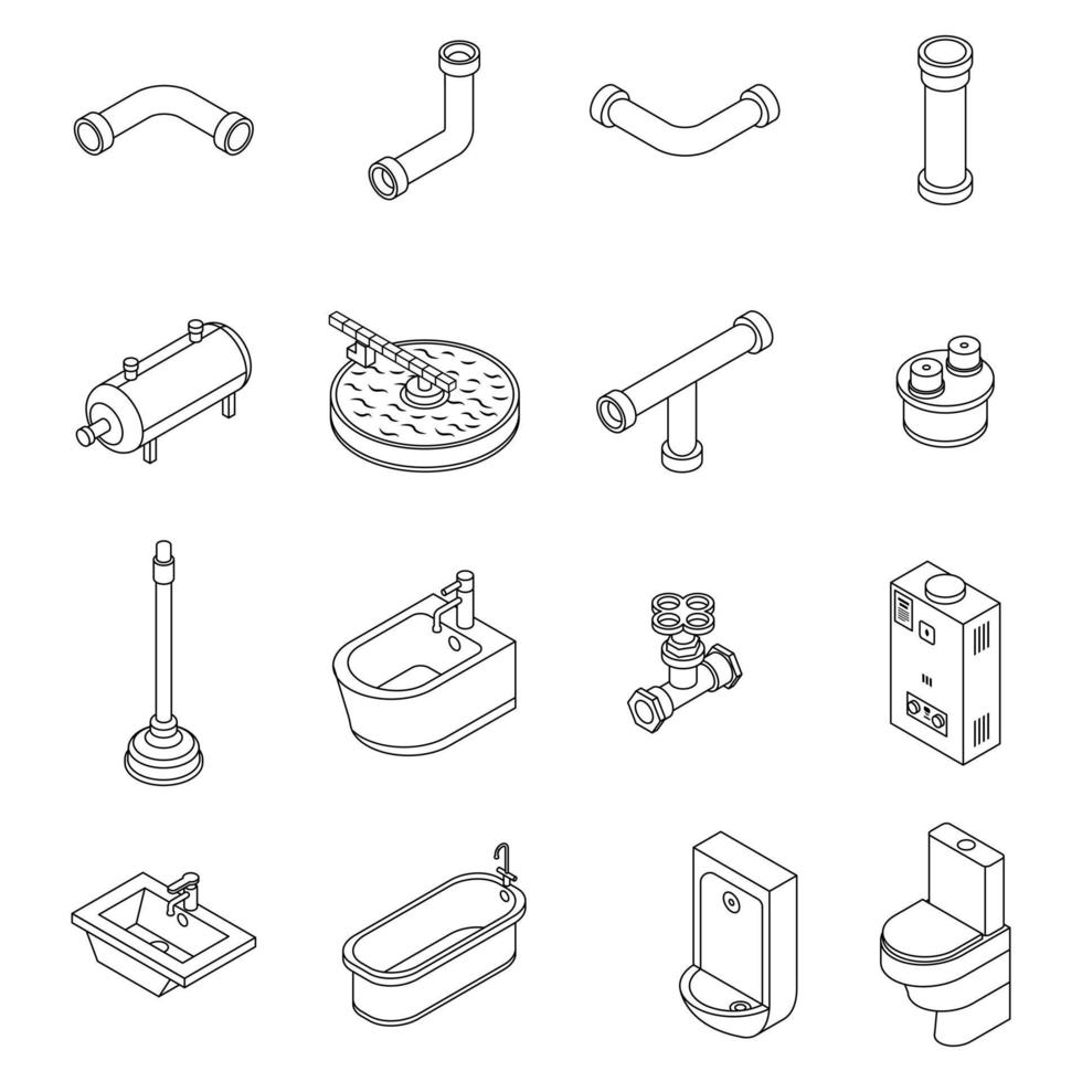 Sewerage icons set vector outline