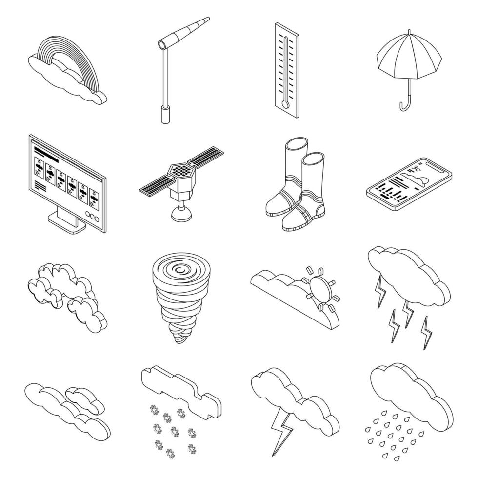 Cloudy weather icons set vector outline