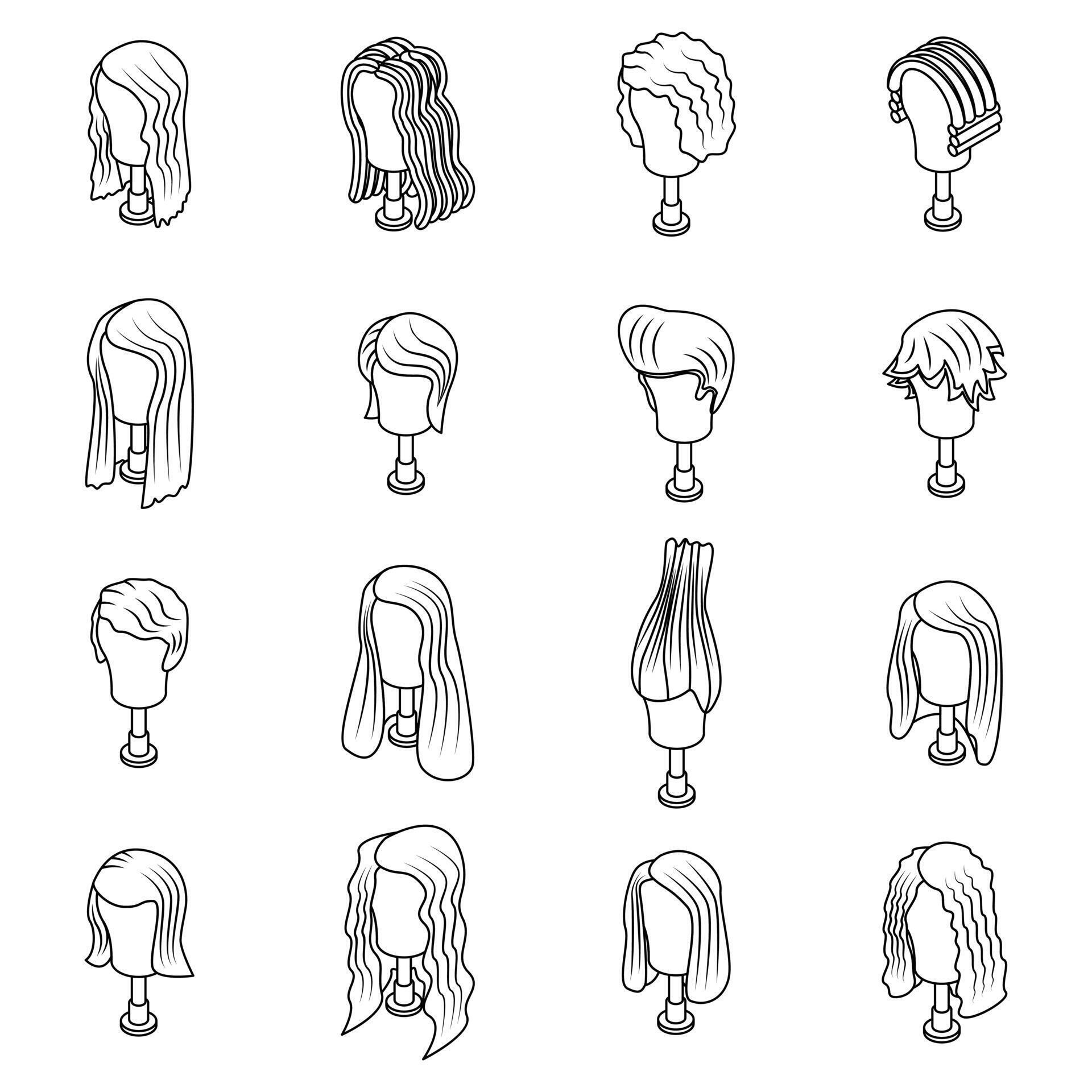 Wig icons set vector outline 8784224 Vector Art at Vecteezy