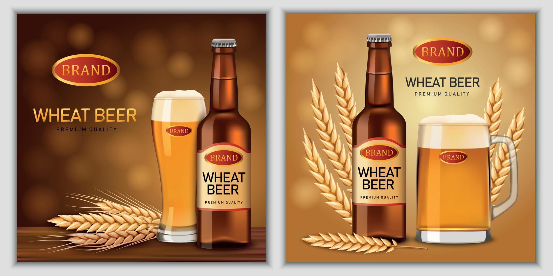 Beer bottles glass banner set, realistic style vector