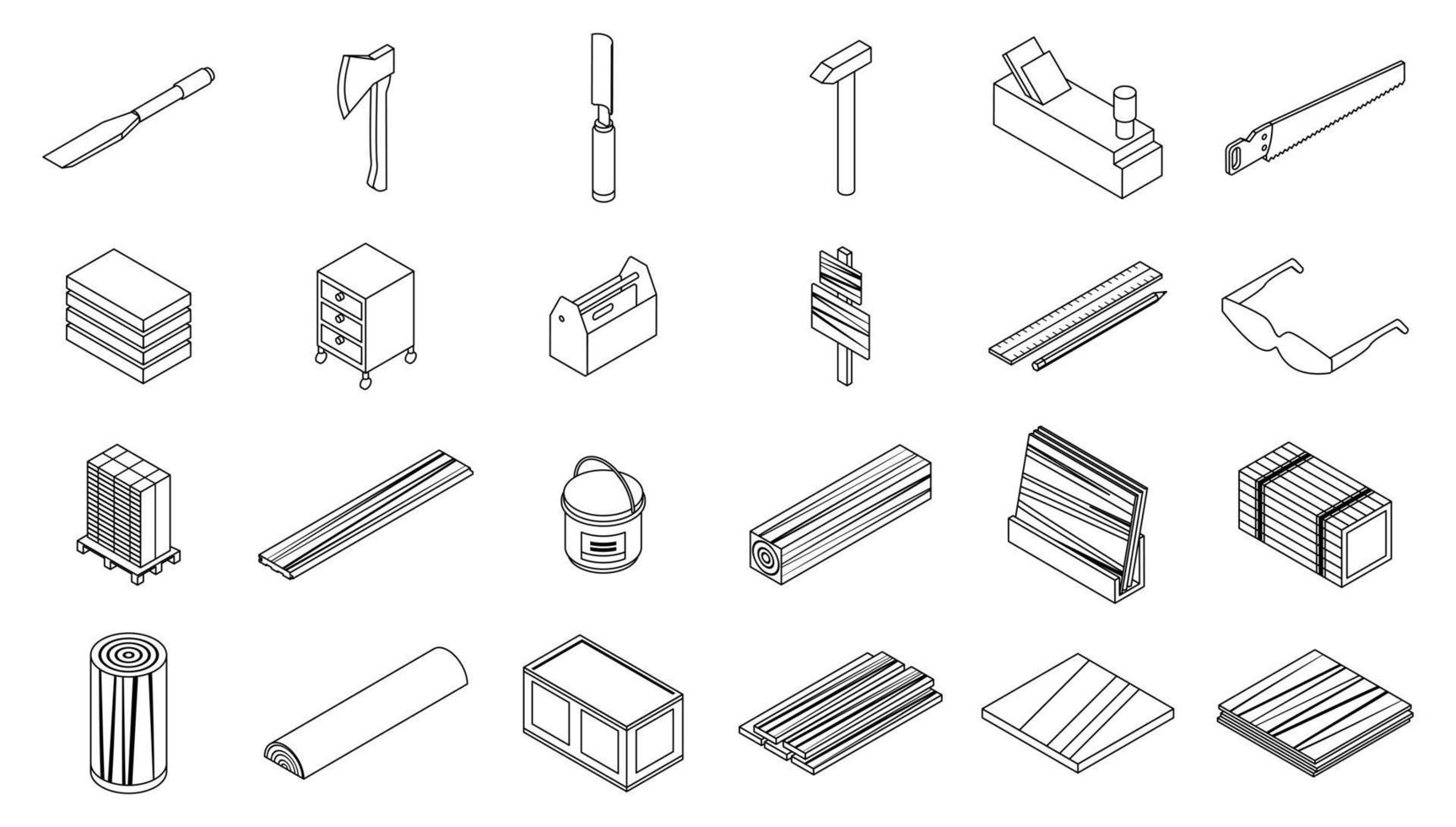 Plywood icons set vector outline