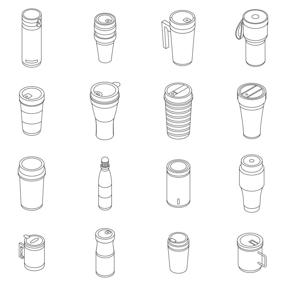 Thermo cup icons set vector outline